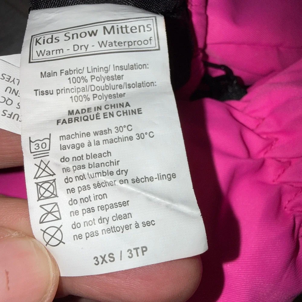 Kids Bright Pink Snow Mittens Warm Waterproof‎ Size 3XS 3TP